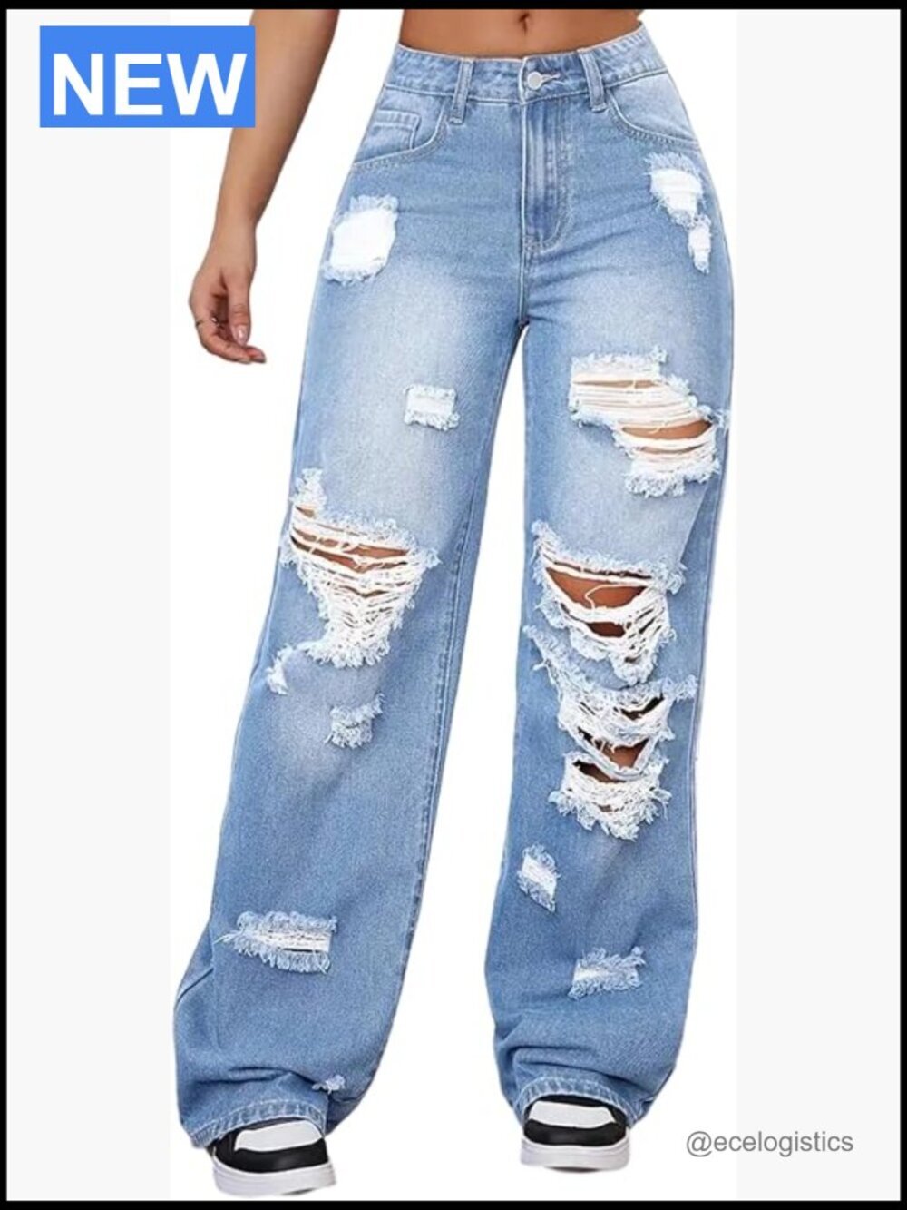 High Waisted Wide Leg Ripped Jeans Y2K Baggy Boyfriend Denim Pants